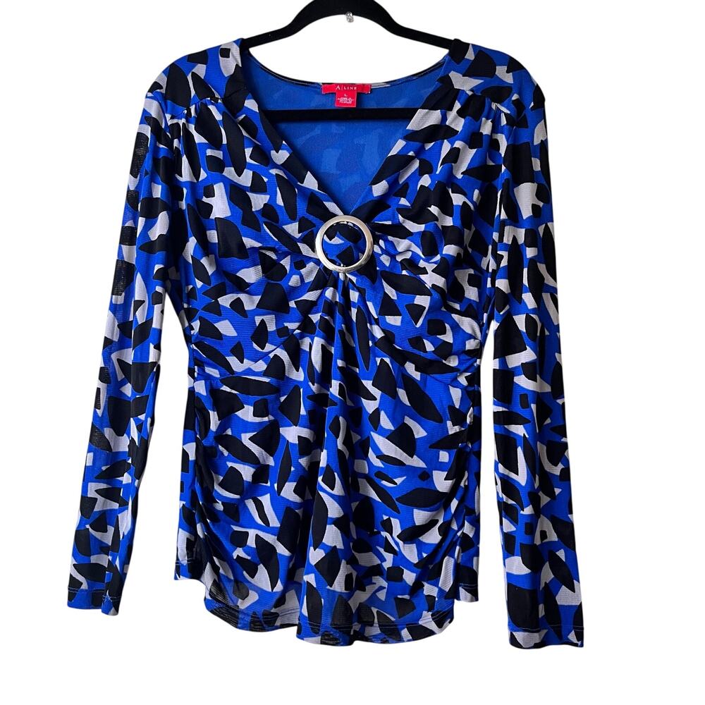 A LINE Women's Long Sleeve V‎ Neck Sheer Lined Pullover Blouse Size L